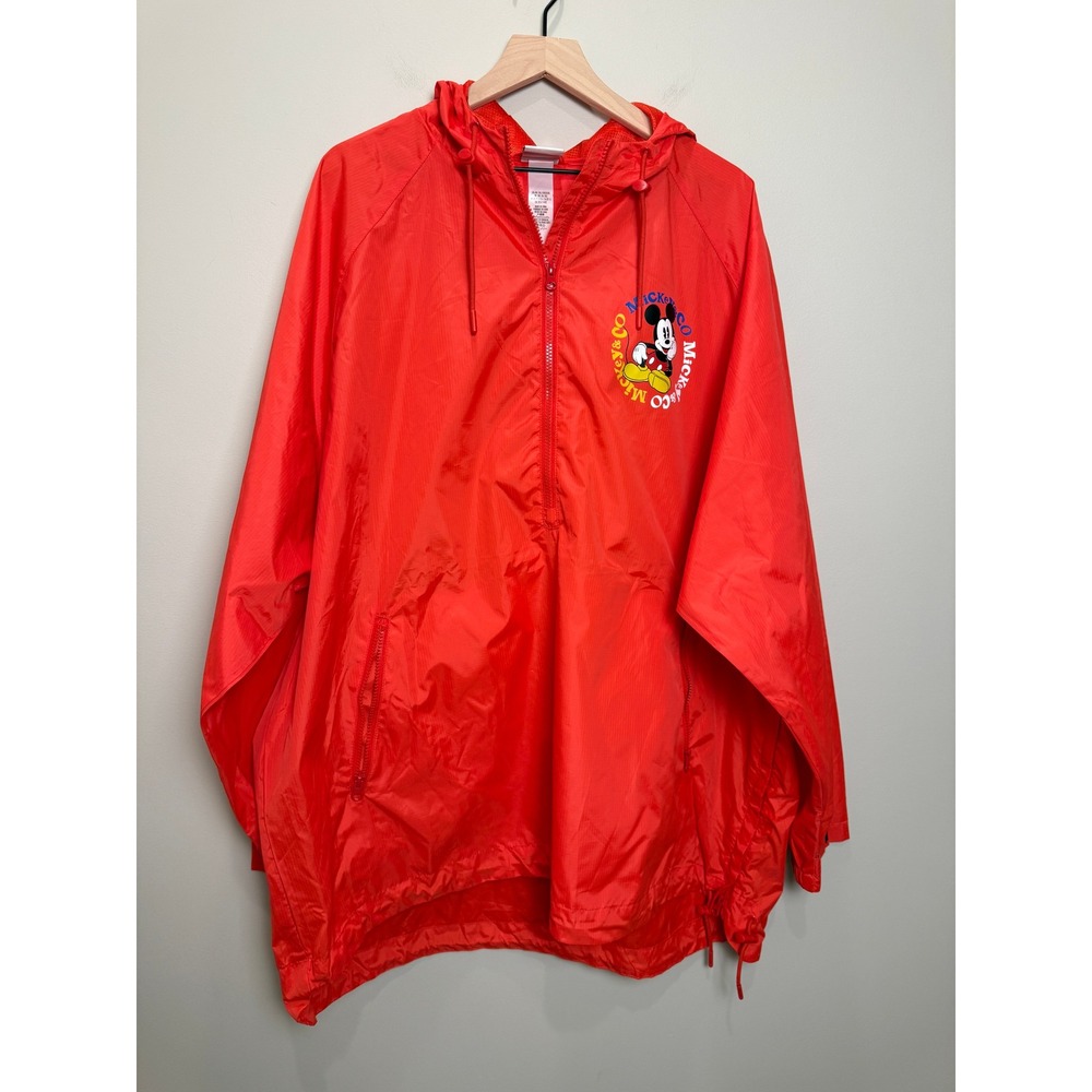 Disney Store Mickey & Co. Plus Size Unisex 3XL Red Packable Rain Jacket Hooded